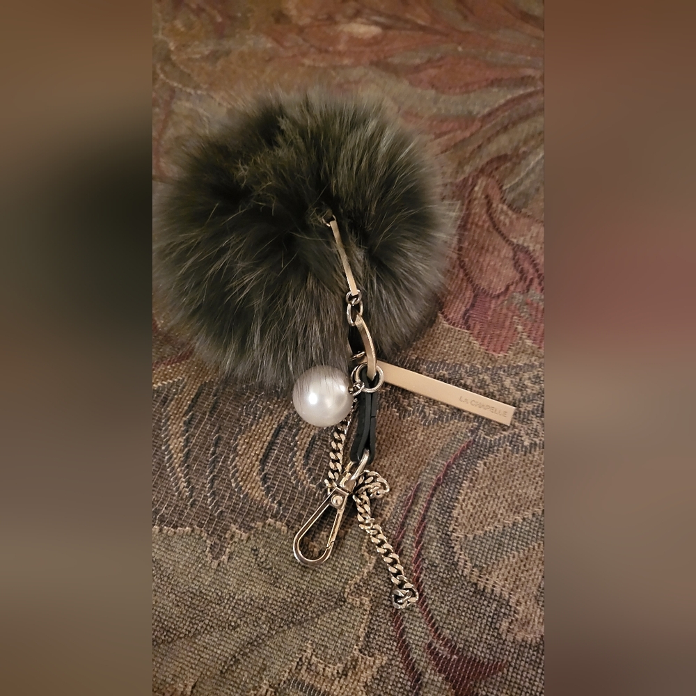 Black Bag Charm with Gold Chain and Pearl Accent